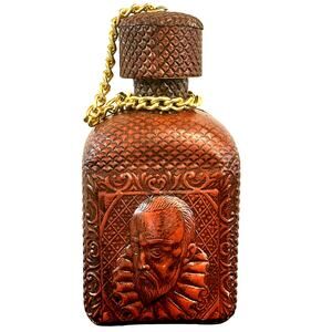 Tool Embossed Leather Wrapped Vintage Spirits Amber Bottle Decanter Cork Stopper